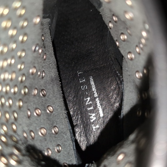 Simona Barbieri Twin-Set Women's Black Leather Studded Biker Boots Size 37. - Picture 10 of 14